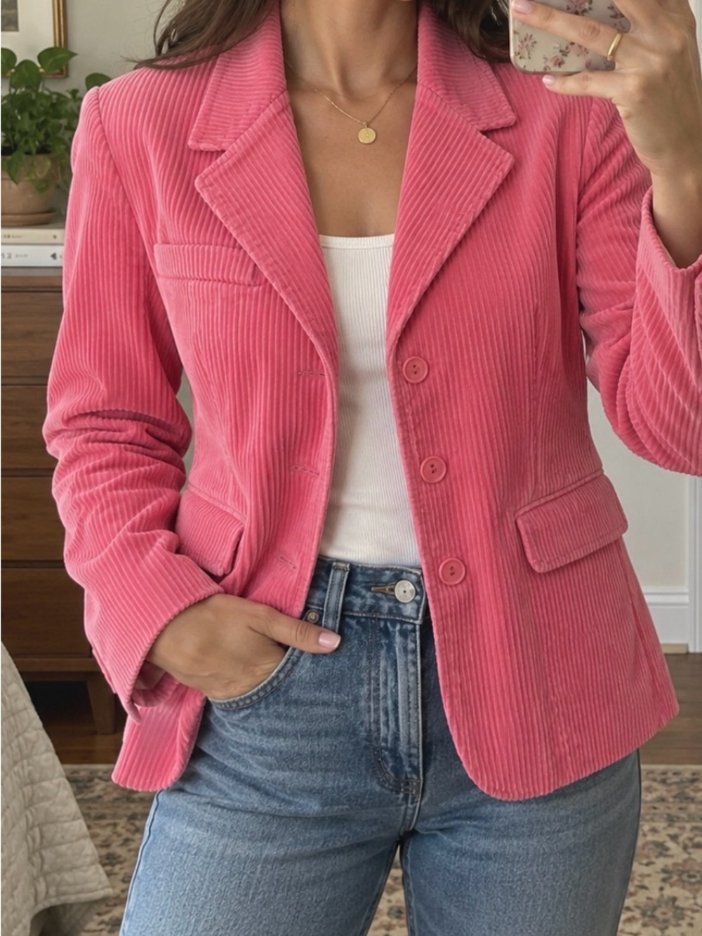 Tyler Böe Pink Corduroy Blazer Jacket Size 10 Cotton Stretch Preppy